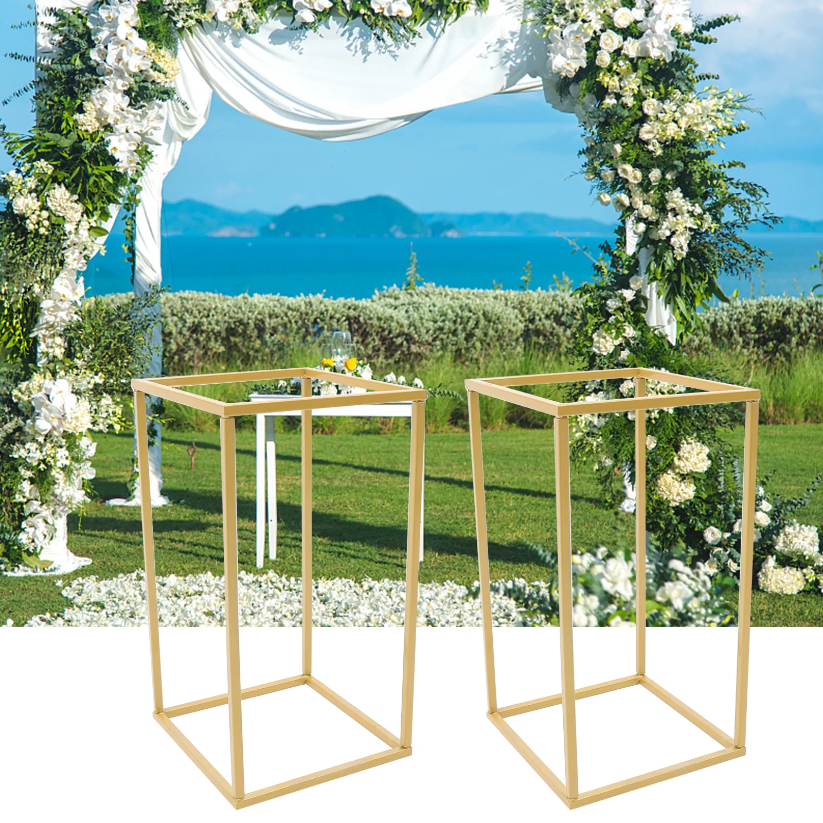 2Pcs Flower Floor Stand Metal Column Floral Stand Flower Vase Display Rack Wedding Party Dinner Centerpiece 22*22*40 cm