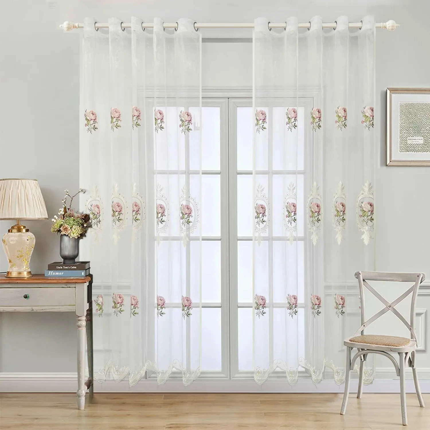 VOGOL Cortinas Blancas Transparentes Con Patrón Floral, Cortina De Lino Con  Textura Transparente Para Cafeteria Restaurante, image size:1500x1500