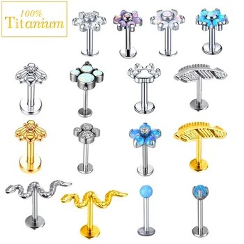 ASTM F136 G23 티타늄 Labret 피어싱 립 스터드 Daith 연골 Conch Tragus Helix 피어싱 귀 손톱 오팔 지르콘 귀걸이 후프, Labret 피어싱 립 스터드