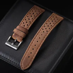 Genuine Cowhide Leather Strap - Soft Breathable Retro Wristband 18mm 20mm 22mm - 22mm (Matte Brown)