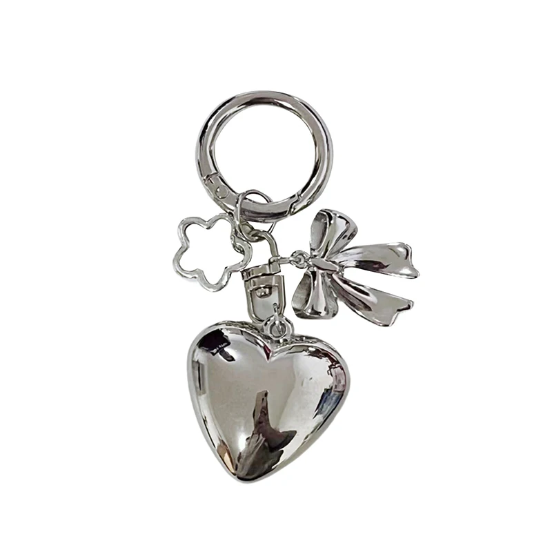 

1PC Y2K Silver Color Heart Bow Keychain Vintage Metal Bowknot Keyring Fashion Bag Pendant Backpack Hanging Accessories