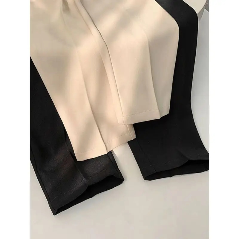 Spring Autumn New Solid Color Fashion Elastic Waist Wide Leg Trousers Women High Street Drawstring Pockets Elegant Straight Pant