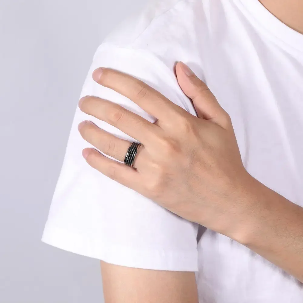 Tigrade Black Ring for Man Woman Titanium Bible Verse Cross Jesus Ring 8mm Wide English Unisex Christian Religious Size5-15