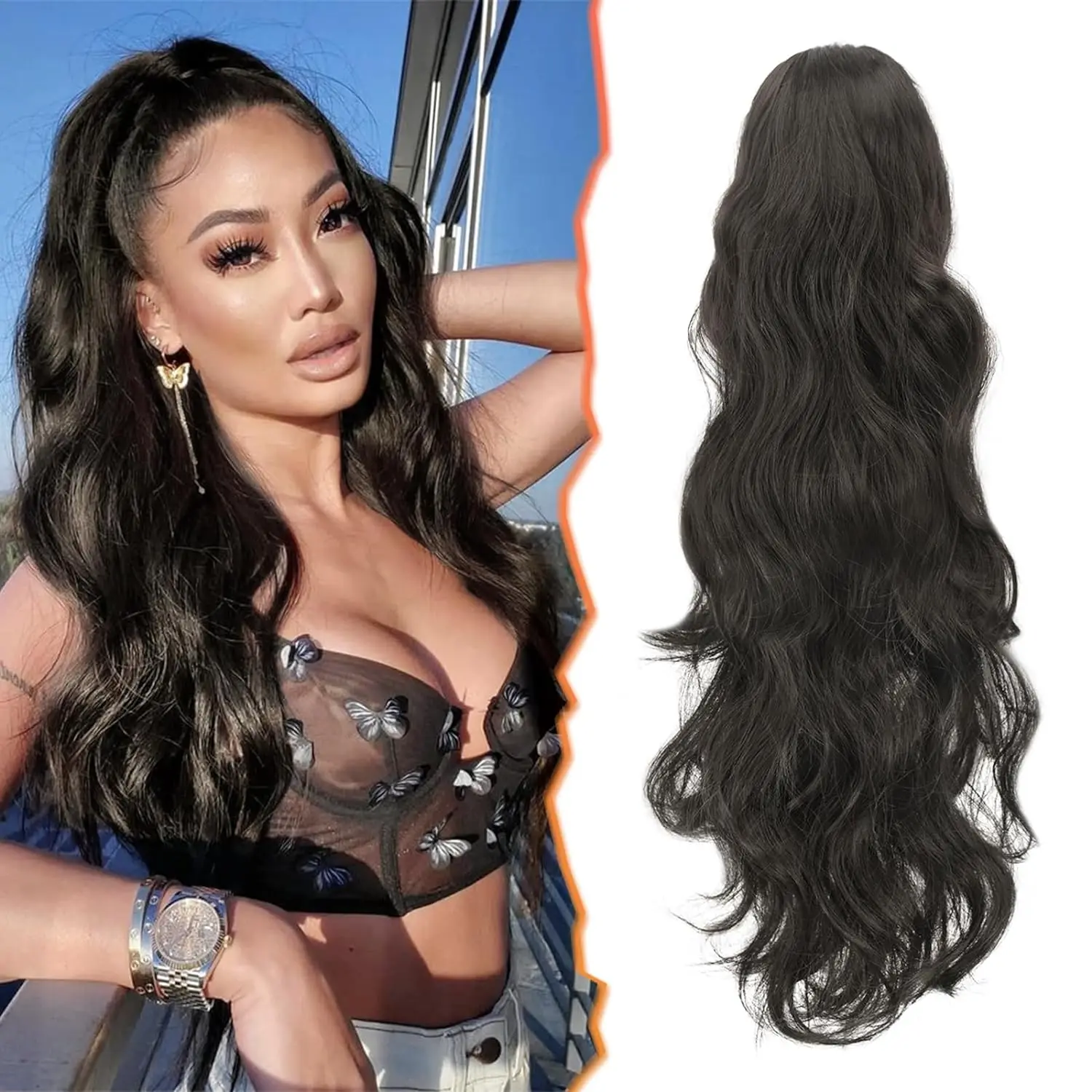 Ponytail Extension Claw Clip Hair Extensions Long Curly Wavy Clip in Synthetic Hair Extension Ponytail Hairpiece for Women