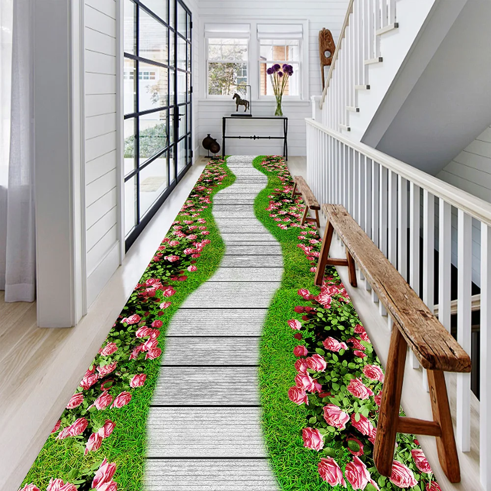 

Flower Carpet 3D Floor Mat Door Entrance Corridor Runner Long Mat Household Carpet Hotel Living Room Decoration