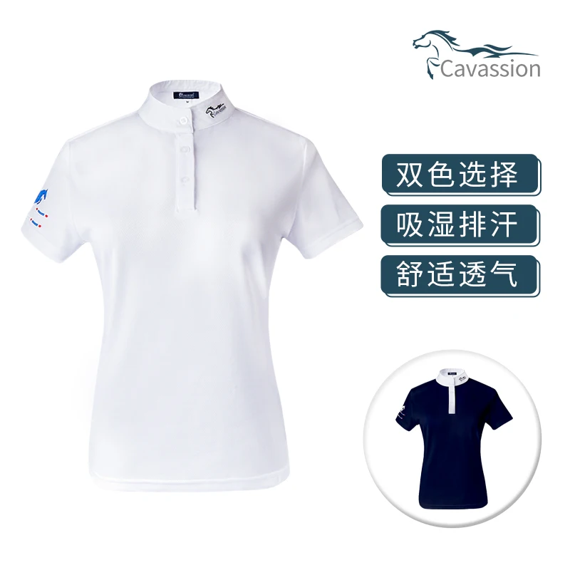 Female Horse Riding Navy Color T shirt White Color Rider Clothes Equestrian Equipments