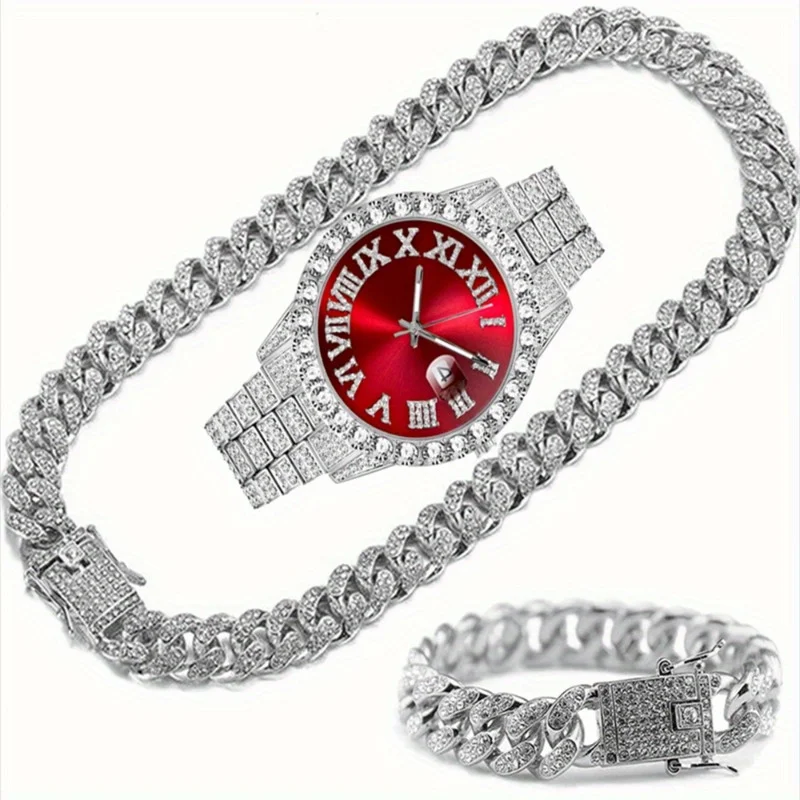 Fashion Silver Blue Watch Set Gift Box Men's Ice 3