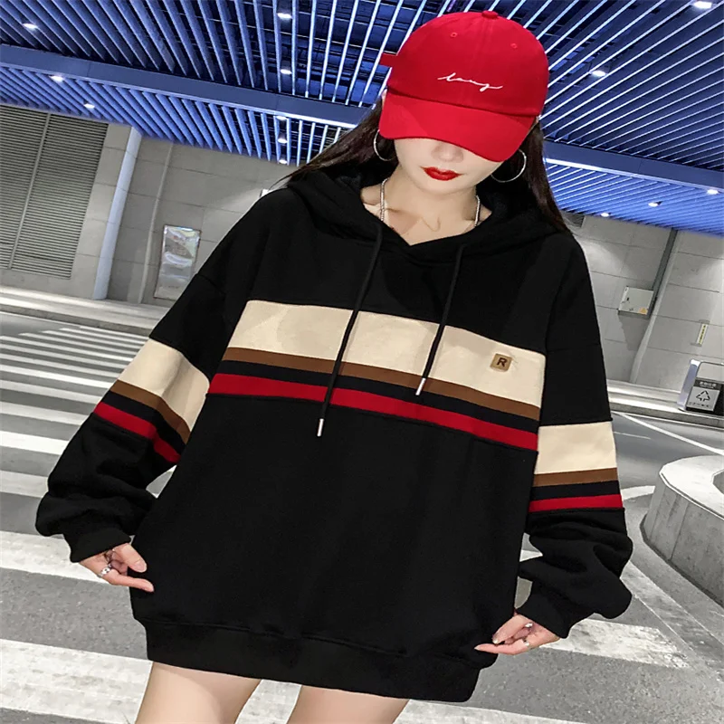 

Sandro Rivers French Retro Hooded Stripe Splice Black Sweater Thickened Women's Autumn/Winter 2022 Top