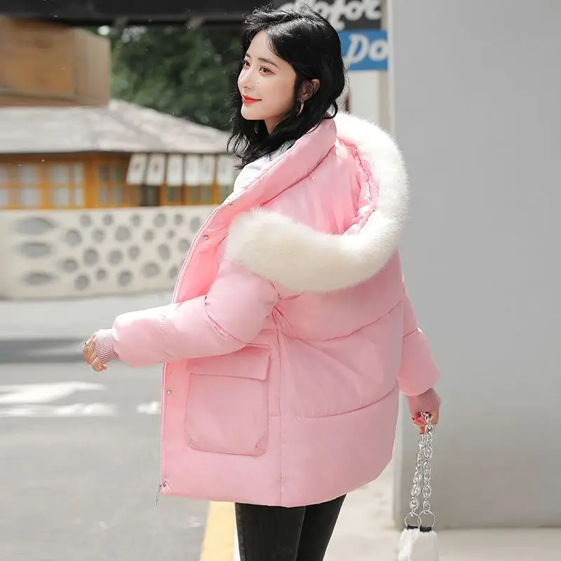 2023 New Women Cotton Coat Winter Jacket Female Slim-Fit Short Outwear Big Fur Collar Detachable Parkas Warm hooded Outcoat