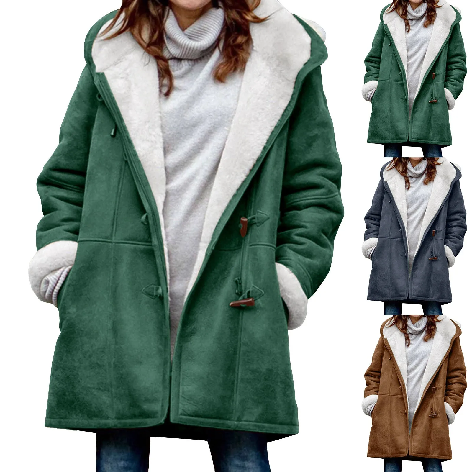 

Winter Coats For Women 2023 Warm Fleece Lined Distressed Jackets Hooded Faux Suede Coat Outerwear