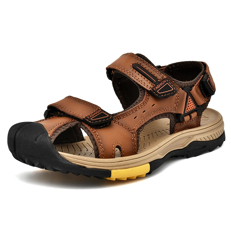 

New Summer Genuine Leather Men Sandals Fashion Design Breathable Casual Shoes Men Soft Bottom Large Size Outdoor Beach Sandals