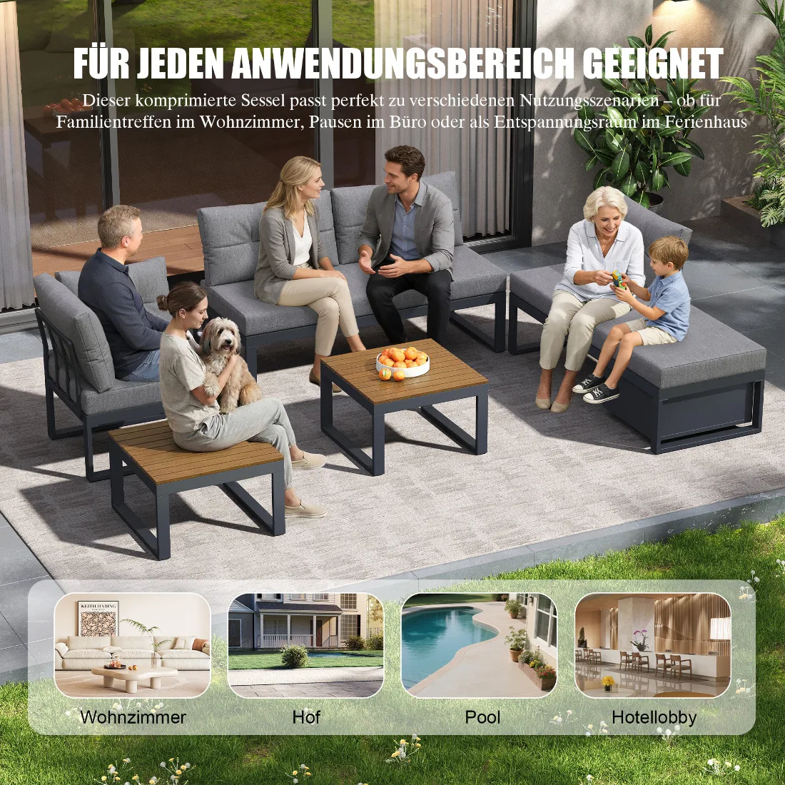 Dunkelgraues Multifunktionales Gartenmöbel-Set mit Verstellbarer Rückenlehne & Stauraum – Detail 11