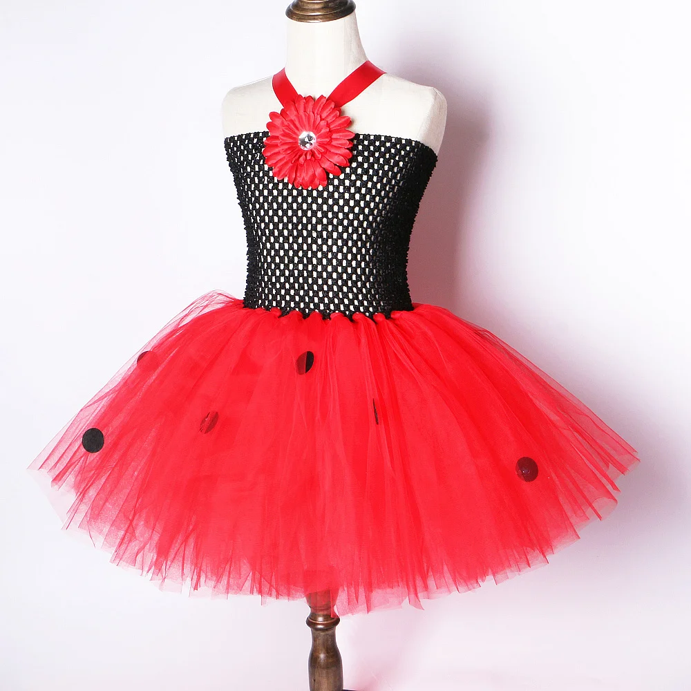 Spots Lady Beetle Fairy Costumes for Girls Halloween Carnival Fancy Tutu Dress with Wings Set Kids Insect Bug Birthday Outfits
