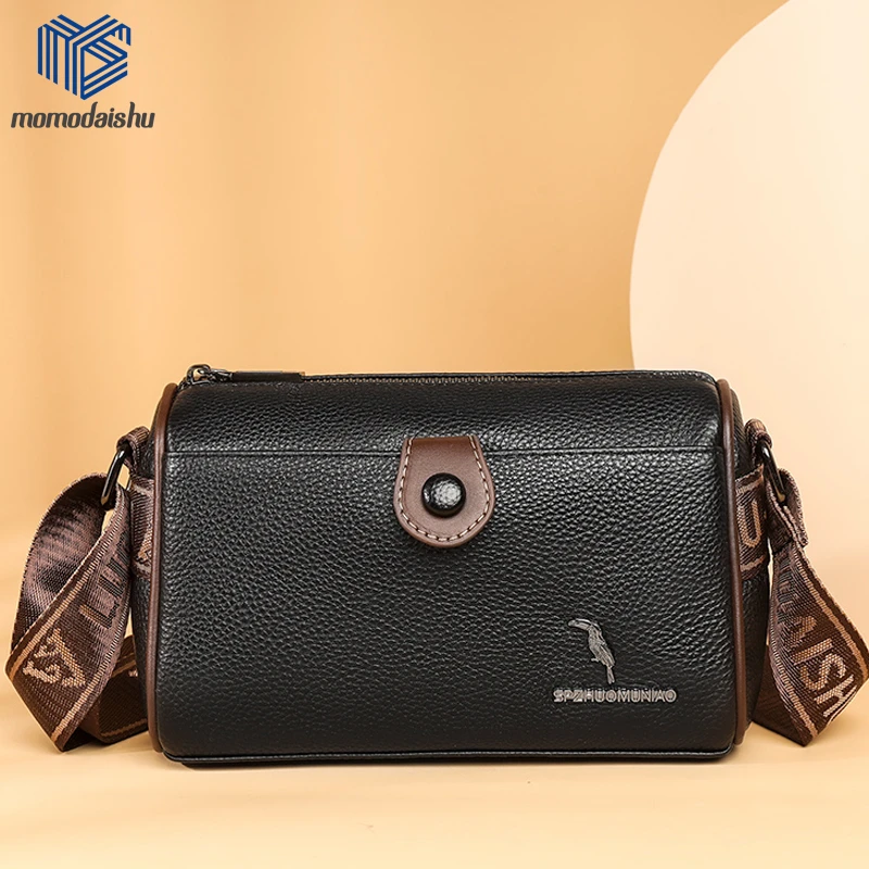 Bolso de mano de piel auténtica para mujer, bandolera de cuero suave, de marca 2022| -