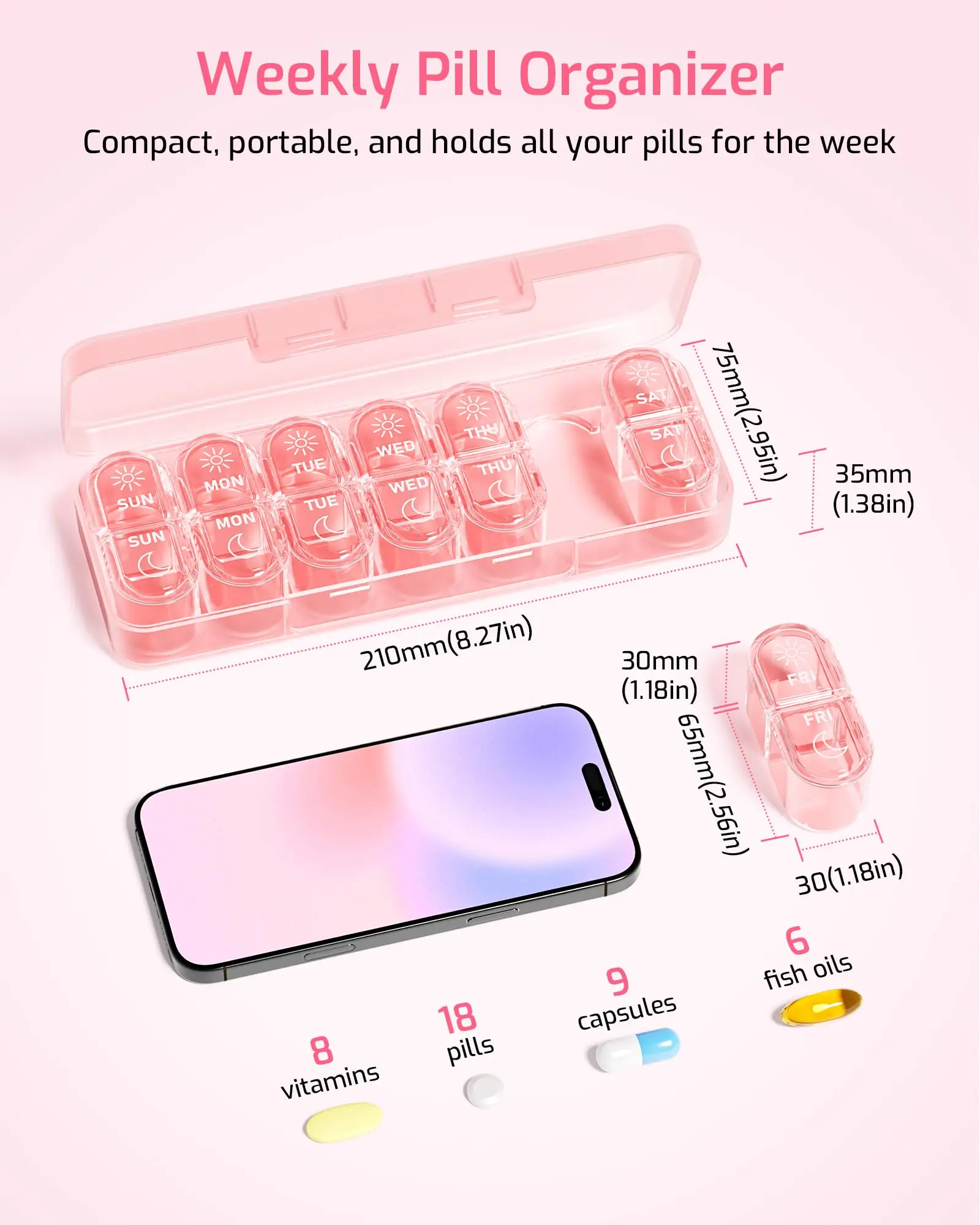 Dual-Compartment Weekly Pill Organizer for Travel & Daily Supplements