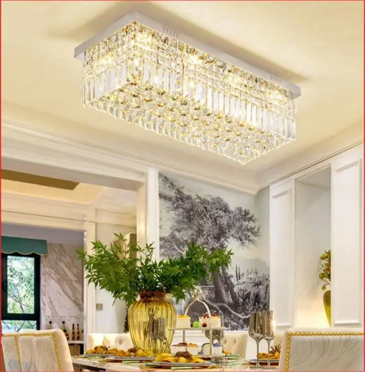 Rectangular crystal chandelier simple modern light luxury restaurant lamp creative home LED restaurant kitchen bar chandelier pendant light fixtures