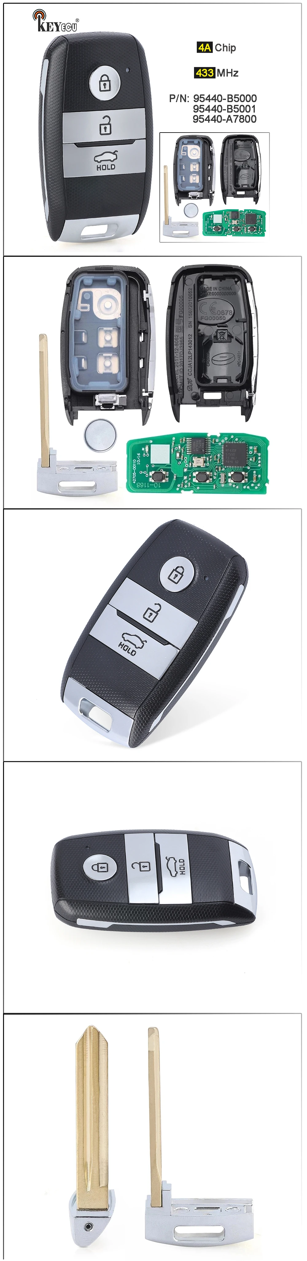 Keyforkess 433MHz 8A Chip p/n: muslimatexlimatexagralcement 3 pulsanti Keyless-Go Smart Remote Key Fob per Kia K3 - Sc290116ccac6454aa30fe526ee4f066dO