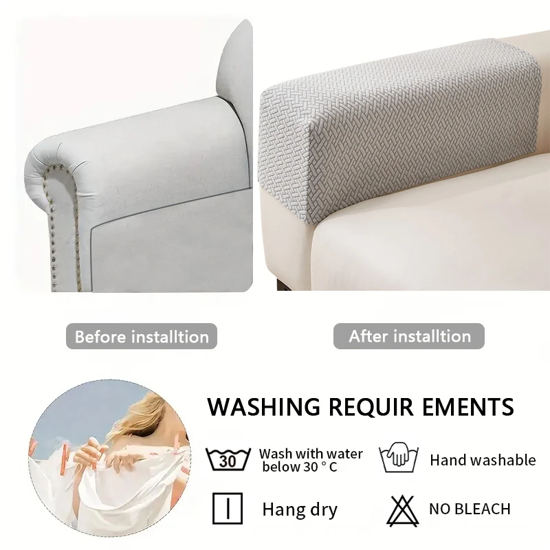 2pcs/setElastic sofa cover for pet friendly all season universal sofa cover, simple modern style anti slip sofa gloves 4