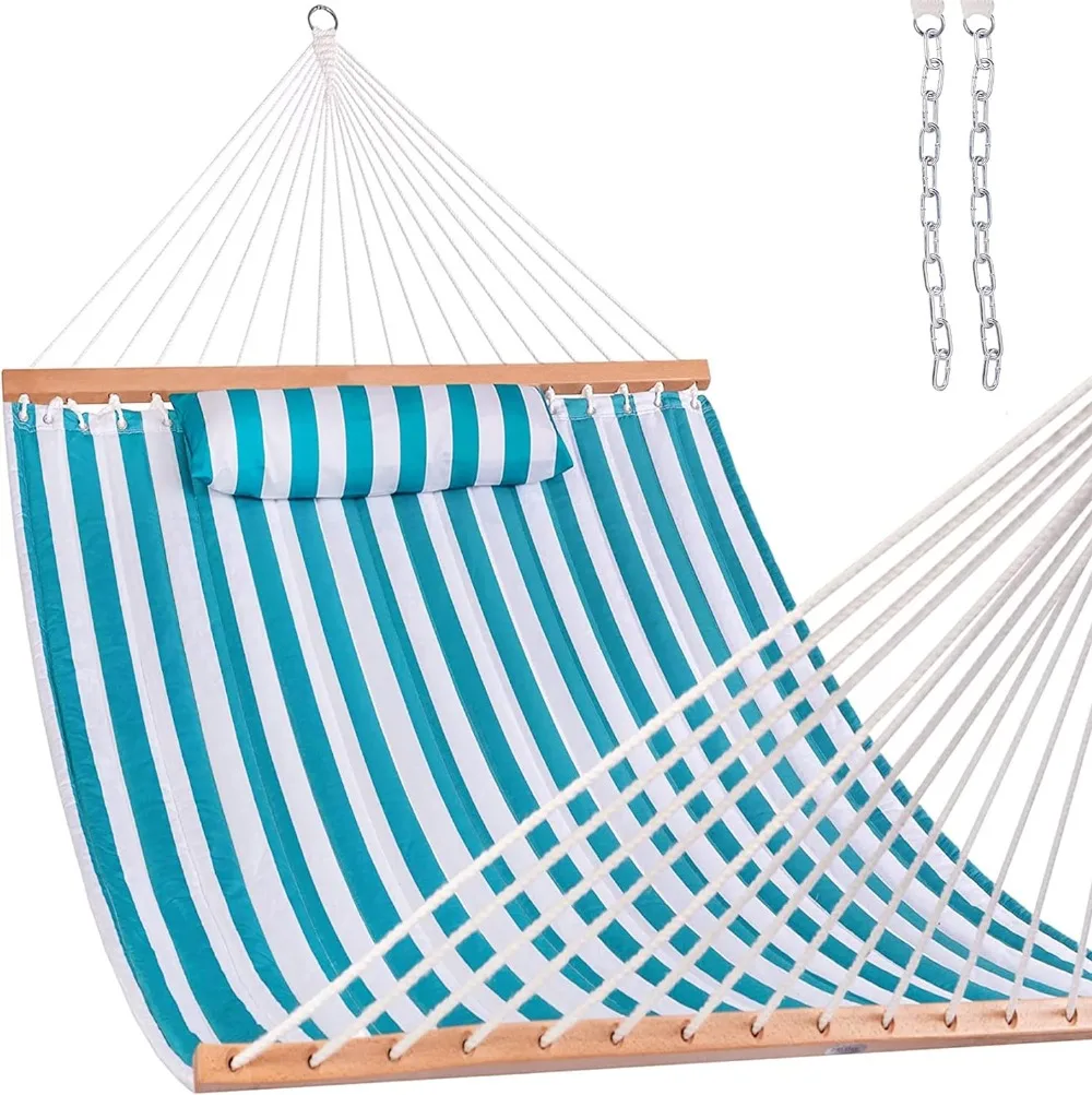 

Lazy Daze Hammocks 12 FT Quilted Fabric Double Hammock with Spreader Bars and Detachable Pillow, 2 Person Hammock for Outdoor