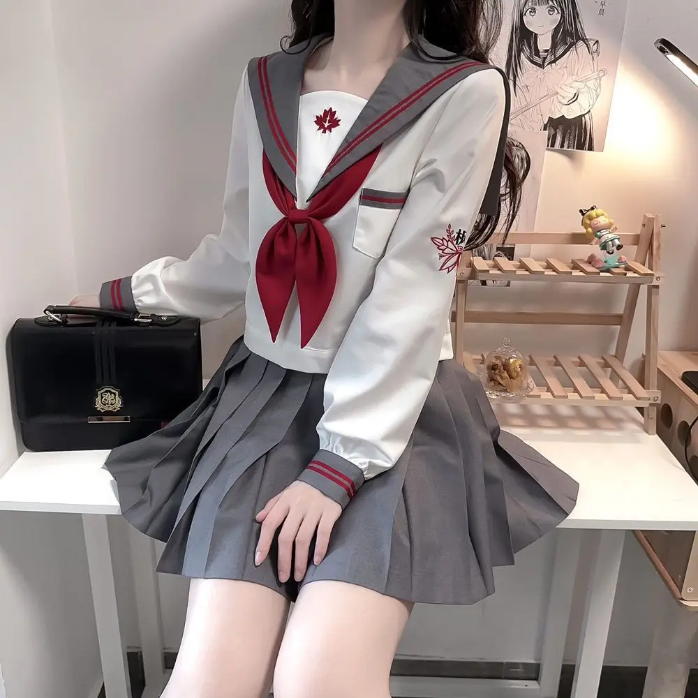 Gray white JK Korean Japanese sailor suit girls school uniform cute pleated skirt anime COS costume for women school girl