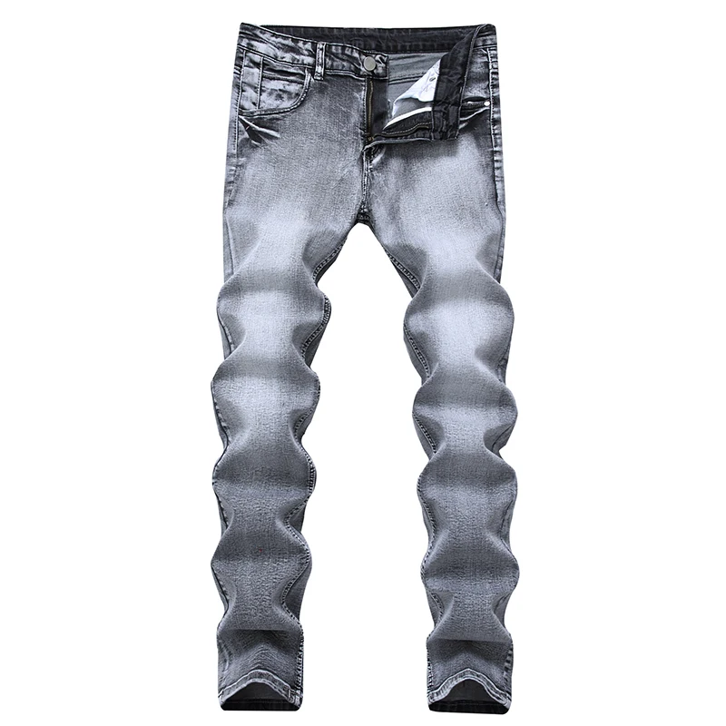 New Men Grey Ripped Skinny Jeans Hip Hop Swag Denim Scratched Biker Jeans Joggers Pants Famous Brand Designer Men Trousers