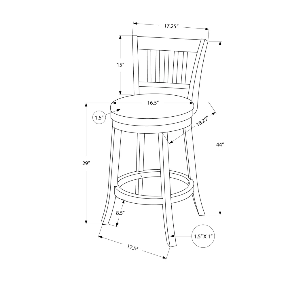 Bar Stool, Set Of 2, Swivel, Bar Height, Brown Wood, Black Leather Look, Transitional 3