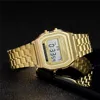 Harajuku Luxury TOP Brand Women Watch Gold Stainless Steel WR F91W LED Electronic Waterproof Multifunction Square Digital Watch 5