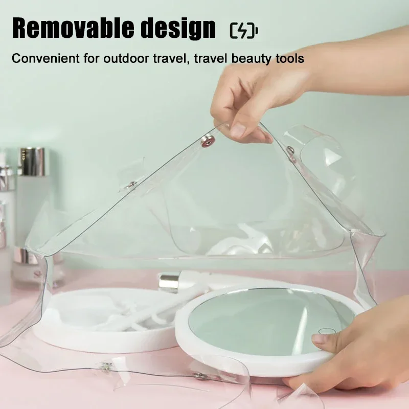 3 Colors Light Led Makeup Mirror With Stand Design Charging Bench Makeup Mirror Ins Girls Small Portable