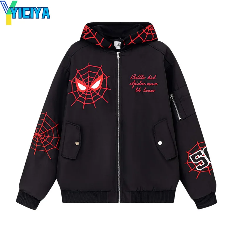 

YICIYA HOOD Sweatshirt new spider embroidery Harajuk Hooded zip-up Woman Clothing high street Long sleeve Tops sweatshirts Y2k