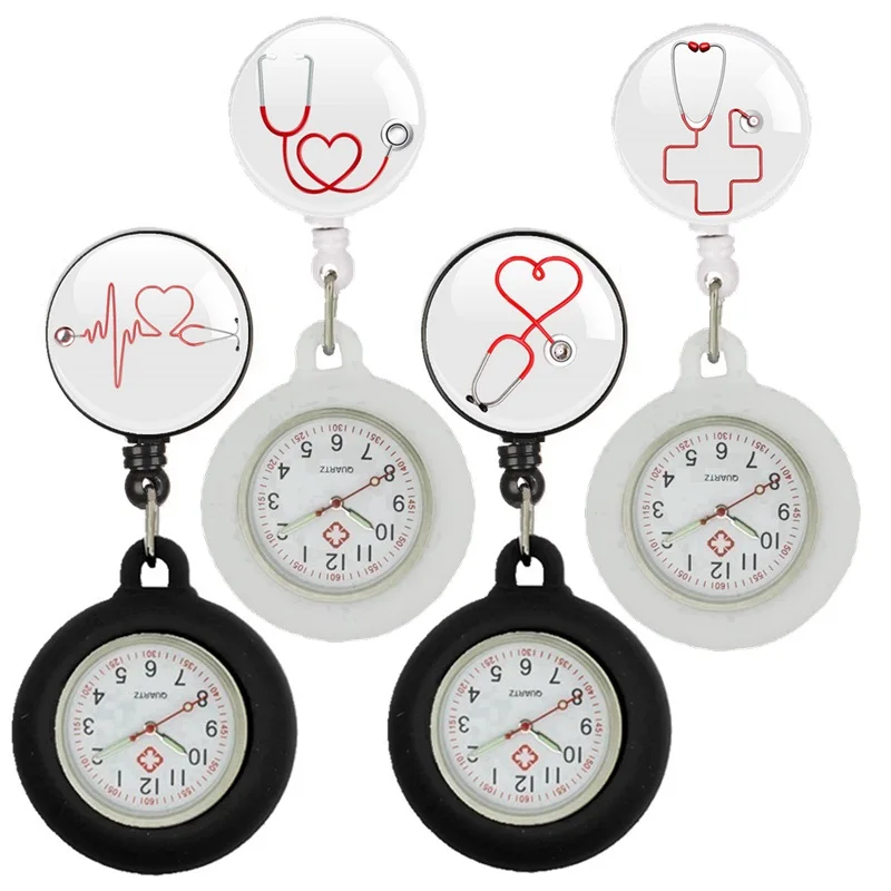 nurse doctor Stethoscope love heart beat cartoon pocket watches Retractable Reel ID Badge Glass