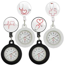 nurse doctor Stethoscope love heart beat cartoon pocket watches Retractable Reel ID Badge Glass office working gift clip watches