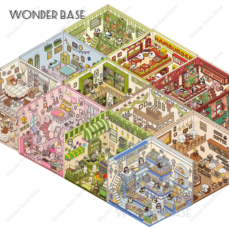 Cartoon Adhesive Animal Stickers 3D Miniature Scene DIY Pocket Cabin Stacking Pasting Festival Birthday Gift for Kid