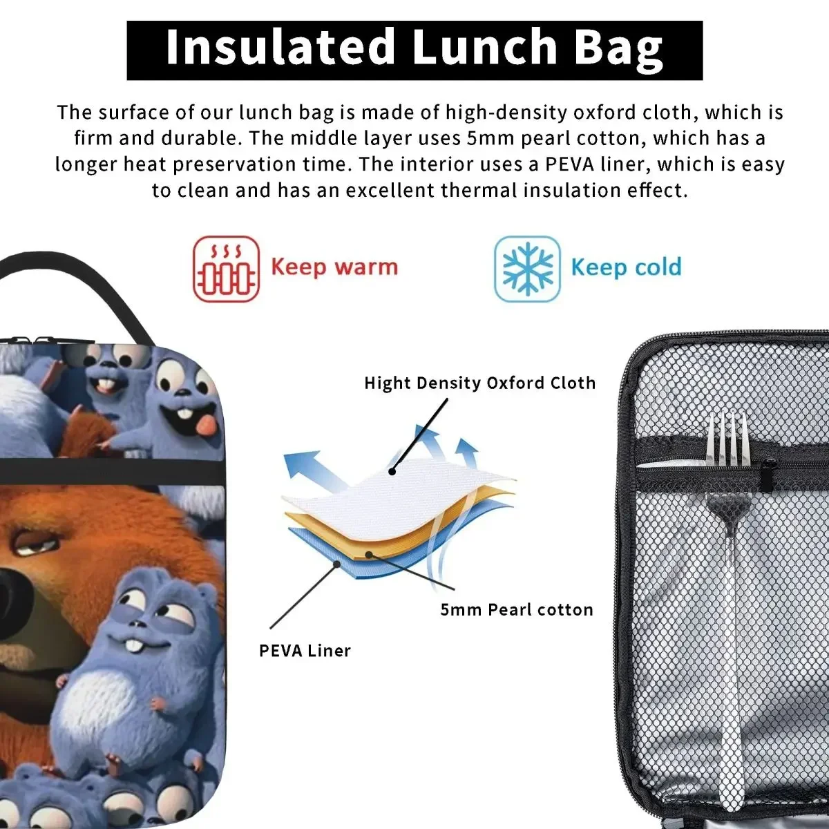 Grizzy and the Lemmings Insulated Lunch Bags Thermal Bag Cooler Thermal Lunch Box Picnic Food Tote Bags for Woman Student Travel