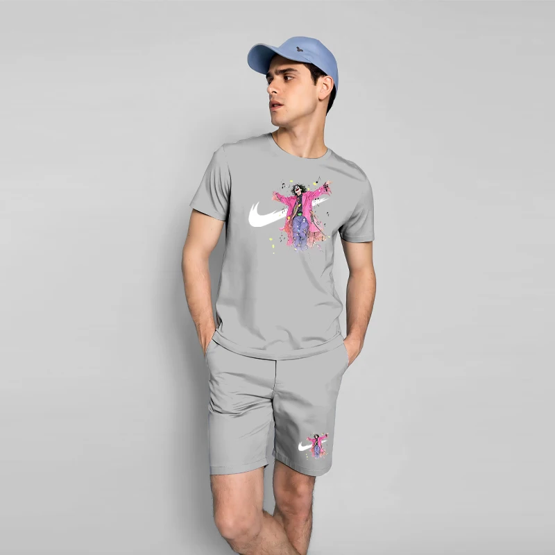 

2024 New Summer Fashion Printed Men's Shorts Set Quick Drying Breathable Sports Set Short Sleeve T-shirt Set Men's Jogging Set
