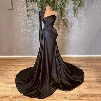 Elegant Beautiful Sexy Evening Dresses For Women Fashion Gorgeous Satin Simple One Shoulder Sleeve Mopping Party Prom Gowns 2024 1