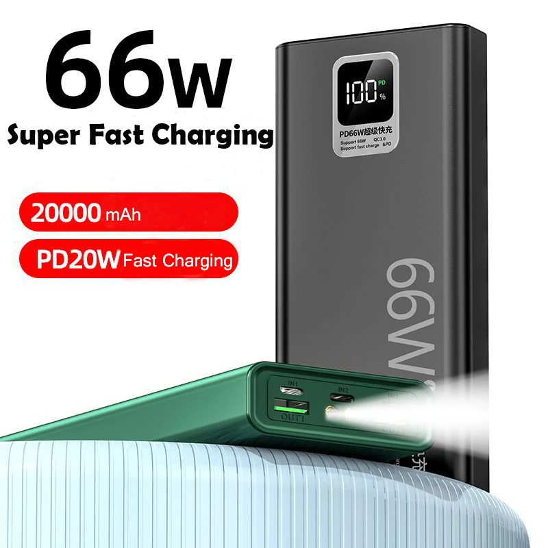 Vogek 66W Power Bank 20000mAh Portable Phone External Battery Fast Charge Auxiliary Battery Powerbank For Huawei Iphone best wireless power bank