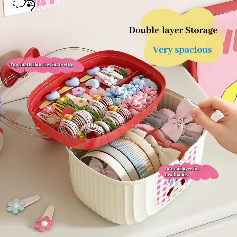 1PC 어린이 헤어 액세서리 상자 더블 레이어 휴대용 헤어 클립 머리띠 귀걸이 팔찌 목걸이 메이크업 보관 상자