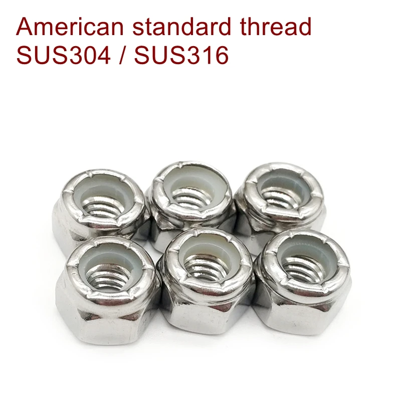 Select 2-56 to 5/8"-11 304 Stainless Steel Nylon Lock Hex Nut Right Hand Thread 