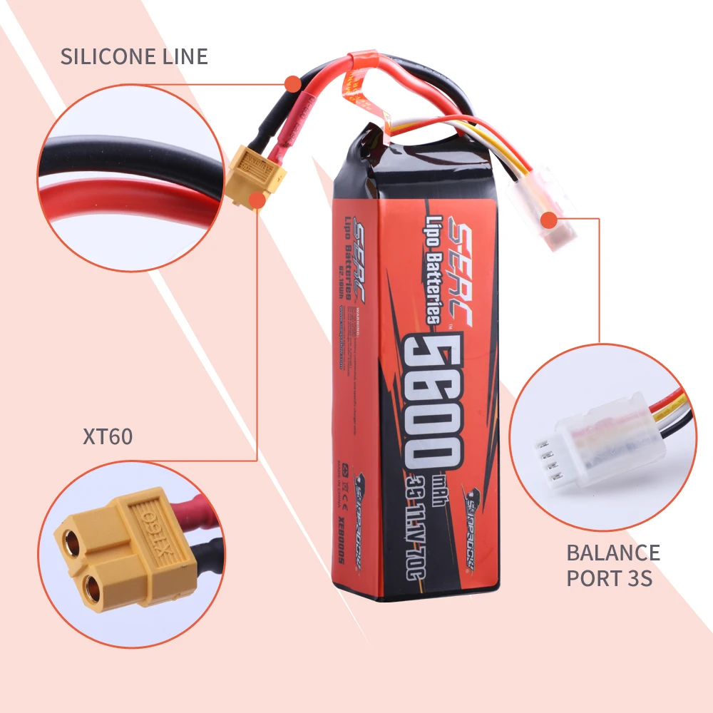 SUNPADOW 2S Lipo Battery 7.4V 5100mAh 70C With T Connector For 1/8 & 1/10 RC Vehicles