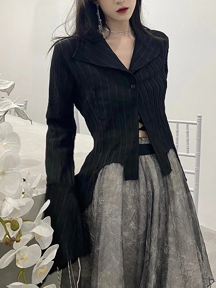 Zoki 하라주쿠 다크 아카데믹 셔츠 여성 streetwear 빈티지 y2k 블라우스 섹시한 고딕 긴 소매 불규칙한 여성 봄 뉴 탑