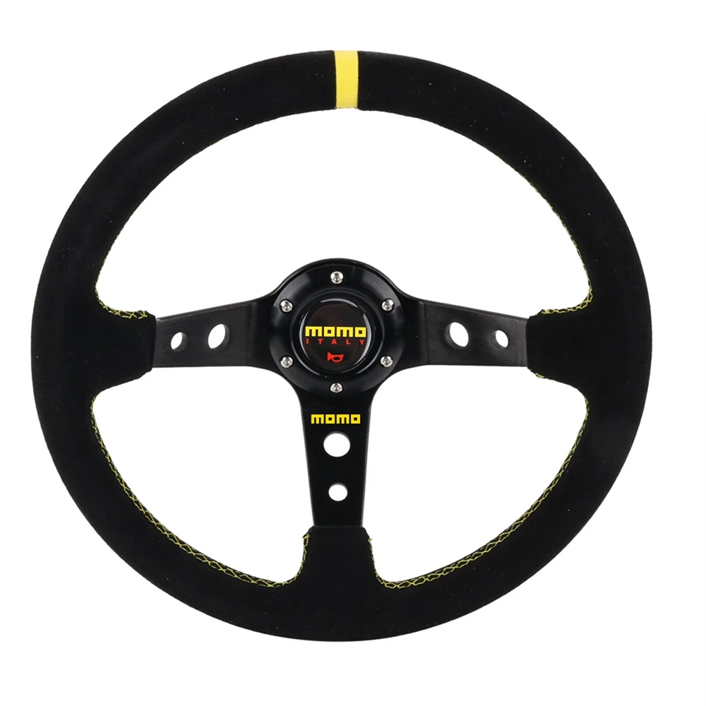 

Universal 14Inch Deep Racing MOMO STEERING WHEEL Drift Rally JDM Suede Leather Steering Wheel Volantes For Toyota Honda BMW VW