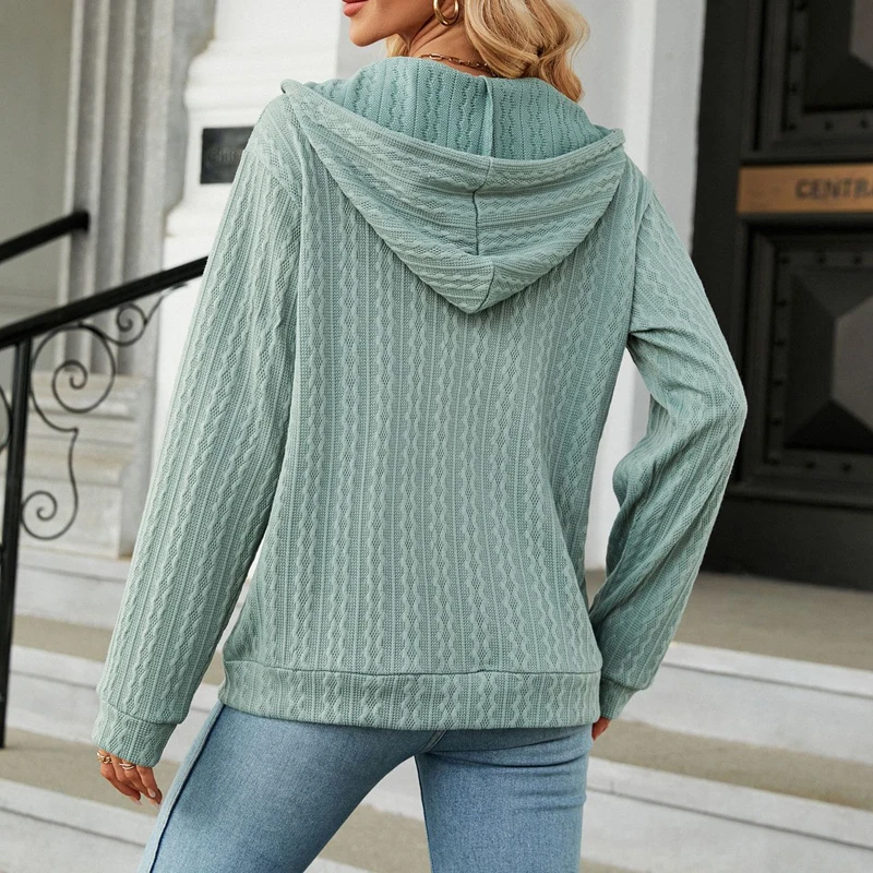Women's Autumn and Winter Solid Long Sleeve Zipper Hoodies Casual Streetwear Loose Hooded Sweatshirts Pockets Drawstring Jackets