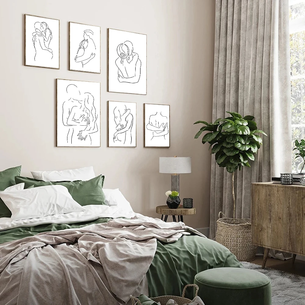 

Couple Lines Hug Hands Love Kiss Wall Art Canvas Painting Modern Home Nordic Style Decorative Poster Mural Picture Print Artwork