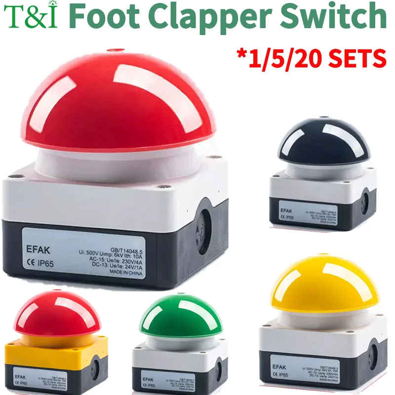 1/5/20 Pcs Hand Tap Foot Switch Button Switch Answering Device with Hemispherical Mushroom Head Self-locking and Self-resetting