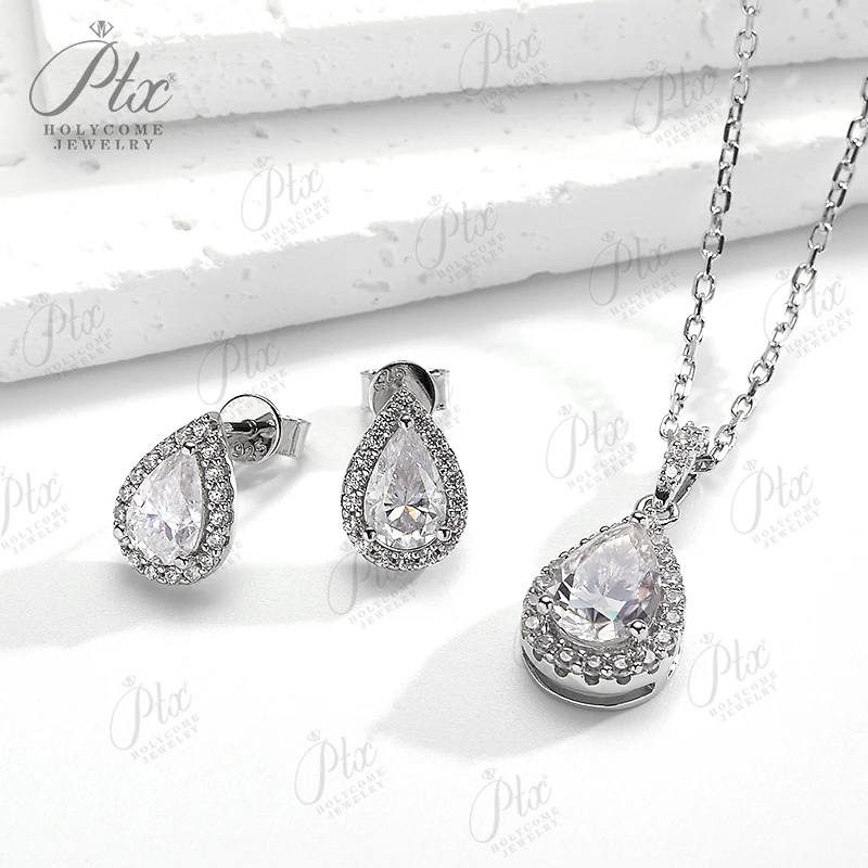 Damen-Set mit Brillant-Birnenschliff, D-weißer Moissanit-Diamant, Halskette und Ohrring-Set, GRA, S925-Sterlingsilber, Schmuck, Hochzeitsgeschenk – Detail 10