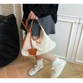 Borsa da viaggio, borsa a tracolla da spiaggia intrecciata a mano, borsa tote estiva, per il mare, il lavoro, la scuola, lo shopping