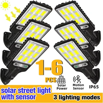 1-6PCS Motion Sensor Solar Outdoor Lights Waterproof 117COB LED Security Wall Lights Street Lamps with 3 Mode Patio Garage Yard