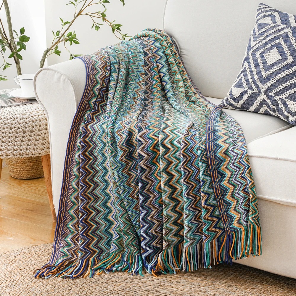 Boho Throw Blanket - Lightweight Knit with Tassels, Bohemian Woven Sofa Blanket, Soft Bed Plaid Decorative Blanket - Image 3