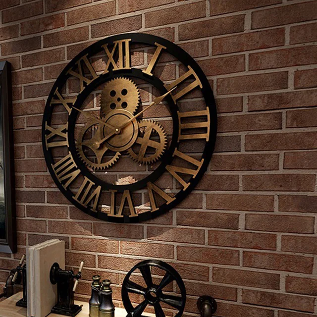 34cm Retro Industrial Gear Wall Clock – Decorative Hanging Clock 5