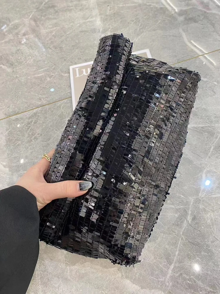 Women Silver Evening Clutch Bag Luxury Designer Shining Sequins Party Wedding Purse Fashion Trends Handbag Black Metal Wallet